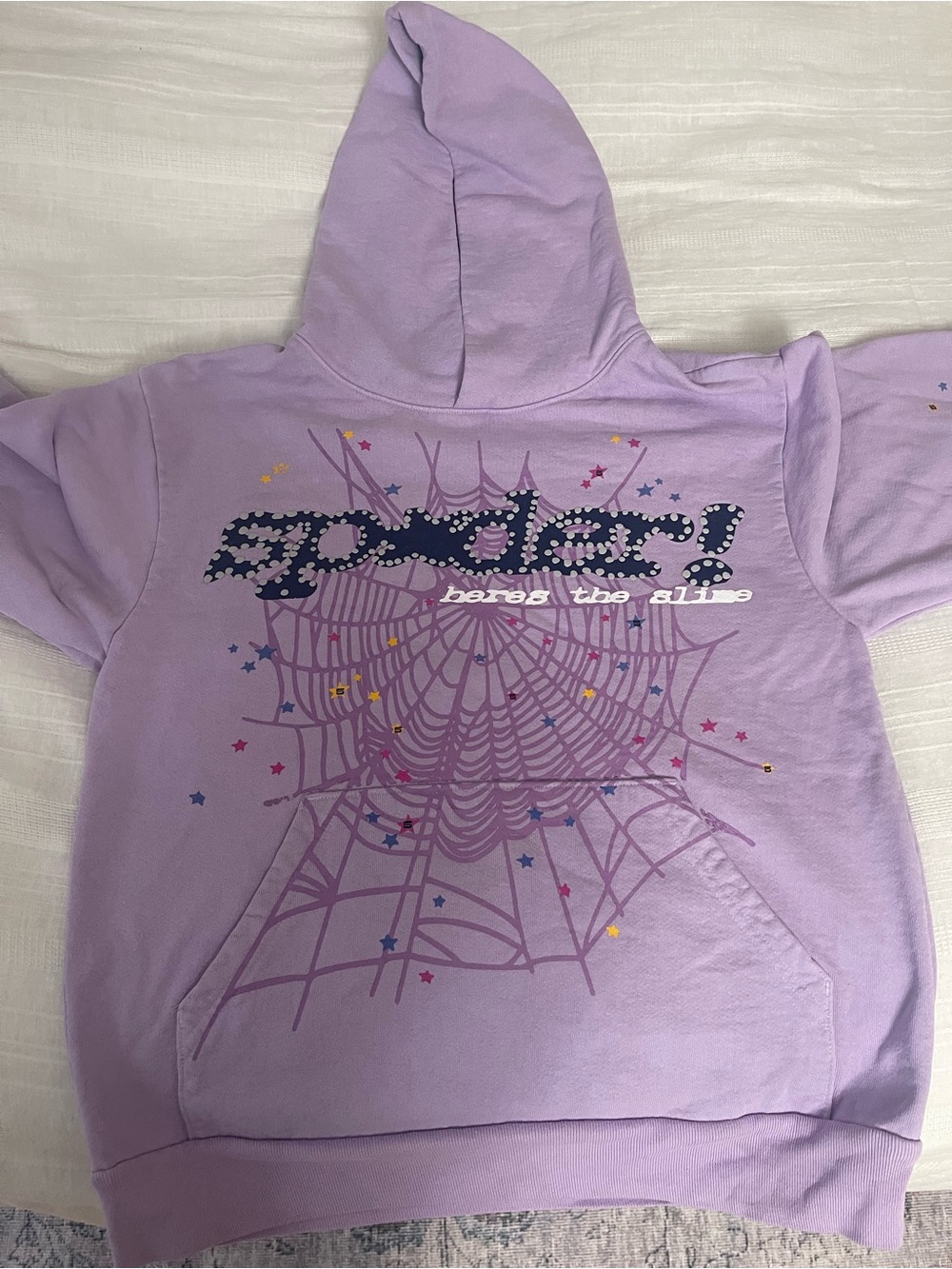 Sp5der Açaí Spider Purple Pullover Hoodie with Spiderweb and Star Accents